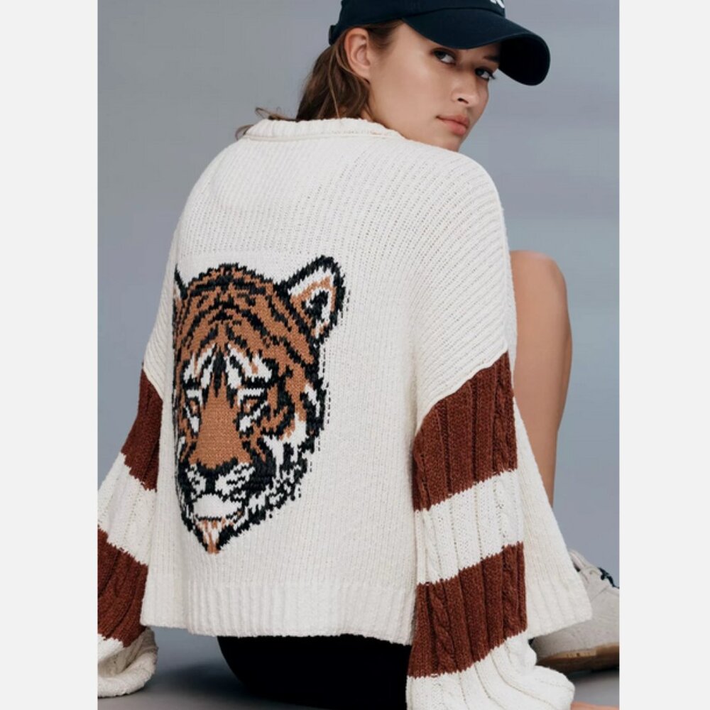 Anthropologie Pilcro Tiger Cable-Knit Icon Zip-Up Cardigan Sweater Size M NWT